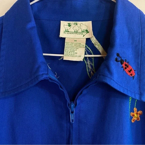 Vtg THE QUACKER FACTORY Colorful Embroidered Floral zip up Top Womens size 1X - Picture 14 of 16